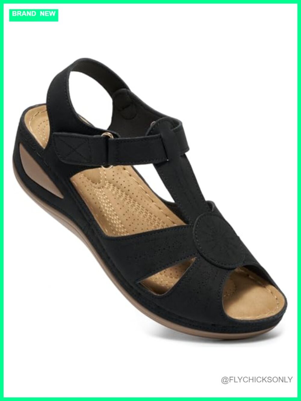 Women's Wedge Sandals Faux Leather Cushioned Platform Shoes Hook & Loop